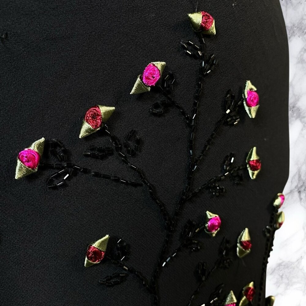 VTG Sue Wong Silk Fit and Flare Midi Rosette Dress in Black - Picture 10 of 13